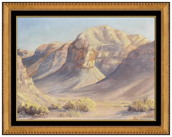 John W. Hilton Original Desert Landscape Painting Signed Framed Canvas Board