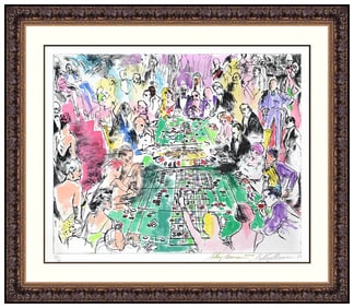 Leroy Neiman Original Mixed Media Casino Painting Signed Framed Modern Art