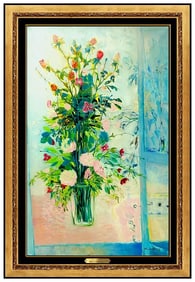 Michel Henry Original Floral Still Life Painting Signed Large Canvas Art