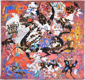 Jiang Tie Feng Mysterious and Ancient Hand Signed Color Serigraph Abstract Expressionist Artwork