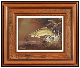 Ted Blaylock Original Wildlife Fish Oil Painting Signed Framed Board Art