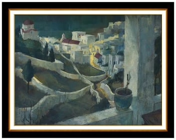 George Botich Original Greece Cityscape Oil Painting Signed Framed Artwork