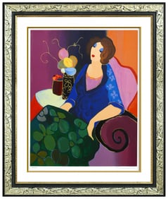 Itzchak Tarkay Original Serigraph Lady Portrait Cafe In Bloom Signed Art