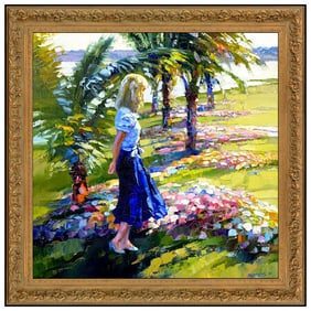 Howard Behrens Original Female Landscape Oil Painting Signed Framed Art
