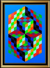 Victor Vasarely Original Modern Screenprint Collage Signed Embossed Art