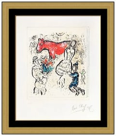 Marc Chagall Original Color Lithograph Le Petit Cheval Rouge Signed Framed Art