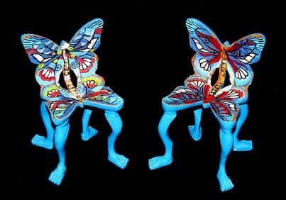 Pedro Friedeberg Original Hand Carved Butterfly Chairs Signed Painted Artwork