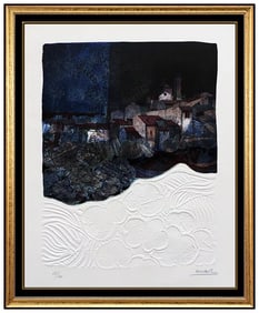 Sunol Alvar Original Embossed Color Lithograph Cityscape Signed Cubism Artwork