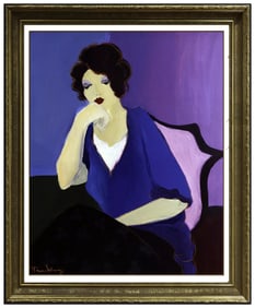 Itzchak Tarkay Original Female Portrait Acrylic Painting Signed Framed Canvas Art