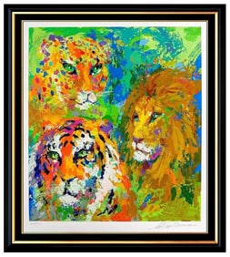 Leroy Neiman Big Cat Family Portrait Serigraph Signed Large Animal Artwork