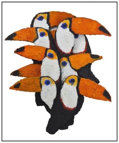 Hunt Slonem Original Birds Oil Painting Signed Large Wood Sculpture Artwork