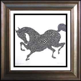 Guillaume Azoulay Original Zebra Ink Drawing Signed Framed Modern Artwork