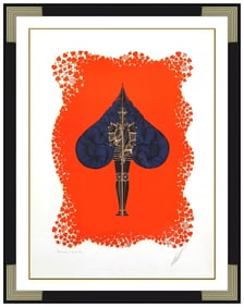 Erte Spade Embossed Color Serigraph Signed Fashion Design Framed Art Deco Art