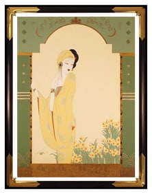 Lillian Shao Original Female Portrait Acrylic Painting Signed Floral Artwork