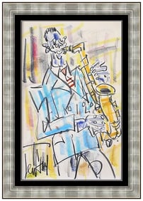 Gen Paul Original Figurative Portrait Crayon Painting Signed Framed Art