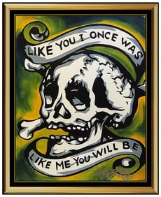 Allison Lefcort Original Acrylic Graffiti Skull Painting Signed Artwork
