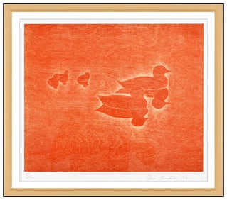 Joe Andoe Original Wildlife Duck Woodblock Print Signed Framed Art