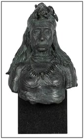 Machado Native American Female Bust Bronze Sculpture Signed Artwork