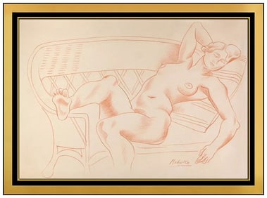 Jan Matulka Original Conte Crayon Portrait Drawing Signed Framed Art