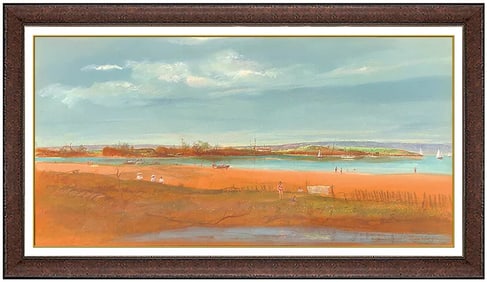 Tom Perkinson Harbor Landscape Acrylic Painting Signed Framed Board Art