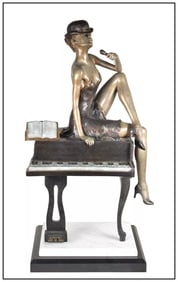 Howard Jason Cabaret Bronze Sculpture Woman Figure Signed Piano Music Art