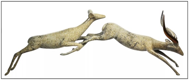Loet Vanderveen Impalas Wildlife Bronze Sculpture Signed Full Round Artwork