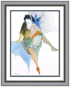 Itzchak Tarkay Female Portrait Watercolor Painting Signed Framed Artwork