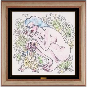 Jiang Tie Feng Female Portrait Gouache Painting Signed Framed Art
