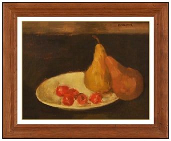 Seymour Remenick Food Still Life Oil Painting Signed Framed Board Artwork