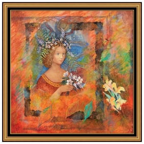 Olga Oreshnikov Floral Portrait Oil Painting Signed Large Framed Canvas Art