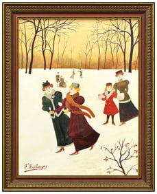 Fernand Boilauges Winter Landscape Portrait Painting Signed Framed Board Art