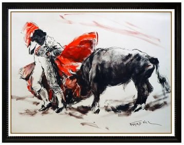 Pal Fried Bullfight Rodeo Oil Painting Signed Large Framed Canvas Art