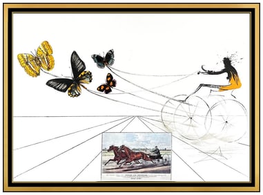 Salvador Dali American Trotting Horses Lithograph Signed Framed Artwork