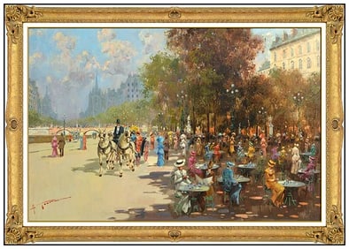 Antonio Gravina Cityscape Oil Painting Signed Large Framed Canvas Art