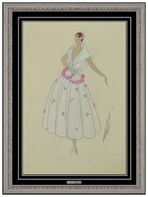 Erte Art Deco Costume Gouache Painting Signed Framed Design Artwork