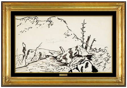 Milton Avery Original Ink Drawing Landscape Signed Framed Artwork: This lot includes:Gallery COA & free domestic shipping (*insurance and international shipping for an additional charge)Artist: Milton AveryTitle: Ridge StudyMedium: Ink DrawingSize: 9" x 15"Framed: 16