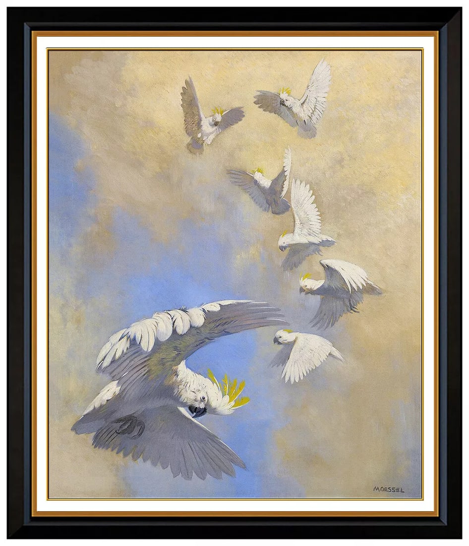 Julius Moessel Original Oil Cockatoo Bird Painting Signed Artwork (1 of 4)