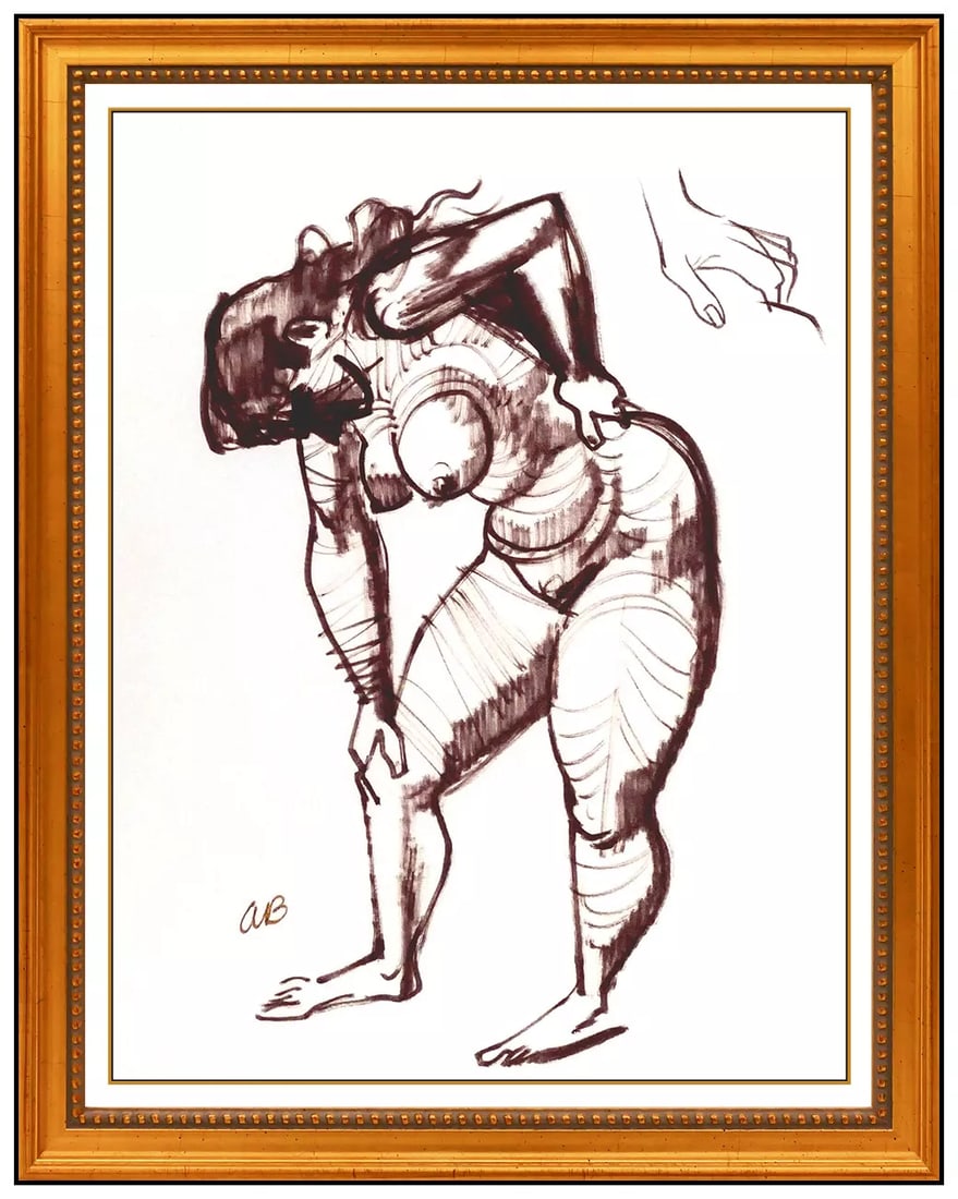 Aaron Bohrod Original Watercolor Female Figurative Painting Signed Artwork: This lot includes:Gallery COA & free domestic shipping (*insurance and international shipping for an additional charge)Artist: Aaron BohrodTitle: On Bended Knee Medium: WatercolorSize: 12" x 9.5"Frame