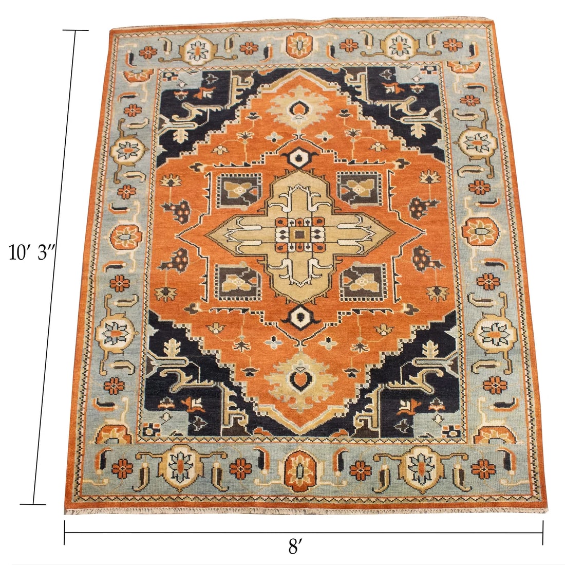 Large Hand Knotted Wool Persain Serapi Style Multicolored Carpet Rug - 8' x 10' 3" (1 of 6)