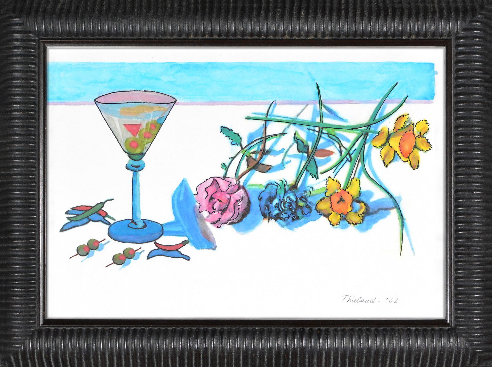 Wayne Thiebaud Original Watercolor Painting Hand Signed Martini and Flowers Still Life Artwork (1 of 4)