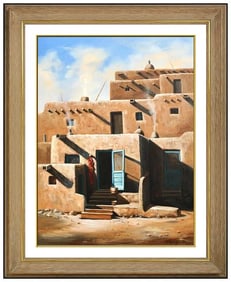 Sue Krzyston Native American Oil Painting Signed Framed Western Canvas Art