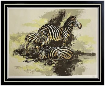 Mark King Zebras Serigraph Signed Large Animal Drawing Artwork
