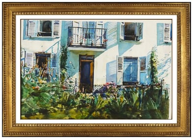 Shirl Goedike Architecture Watercolor Painting Signed Framed Floral Artwork