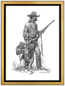 Joe Beeler Cowboy Drawing Illustration Signed Framed Western Artwork
