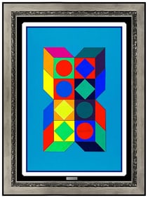 Victor Vasarely Modern Cardboard Collage Signed Abstract Artwork