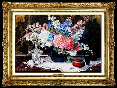 Glenna Kurz Floral Still Life Oil Painting Signed Framed Board Artwork