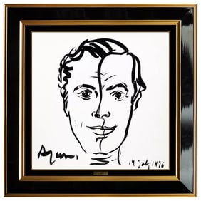Yaacov Agam Male Portrait Ink Drawing Signed Framed Modern Artwork