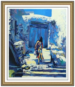 Nicola Simbari Santangelo Female Portrait Serigraph Signed Framed Artwork