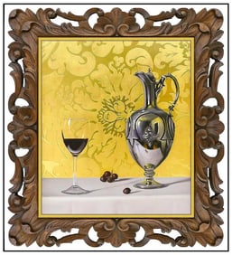 David Hewson Wine Still Life Oil Painting Signed Framed Board Artwork