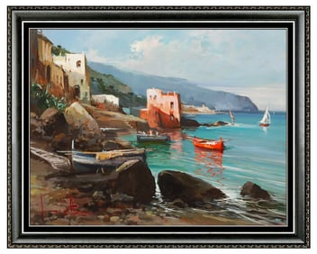 Claudio Simonetti Italy Seascape Oil Painting Signed Framed Artwork